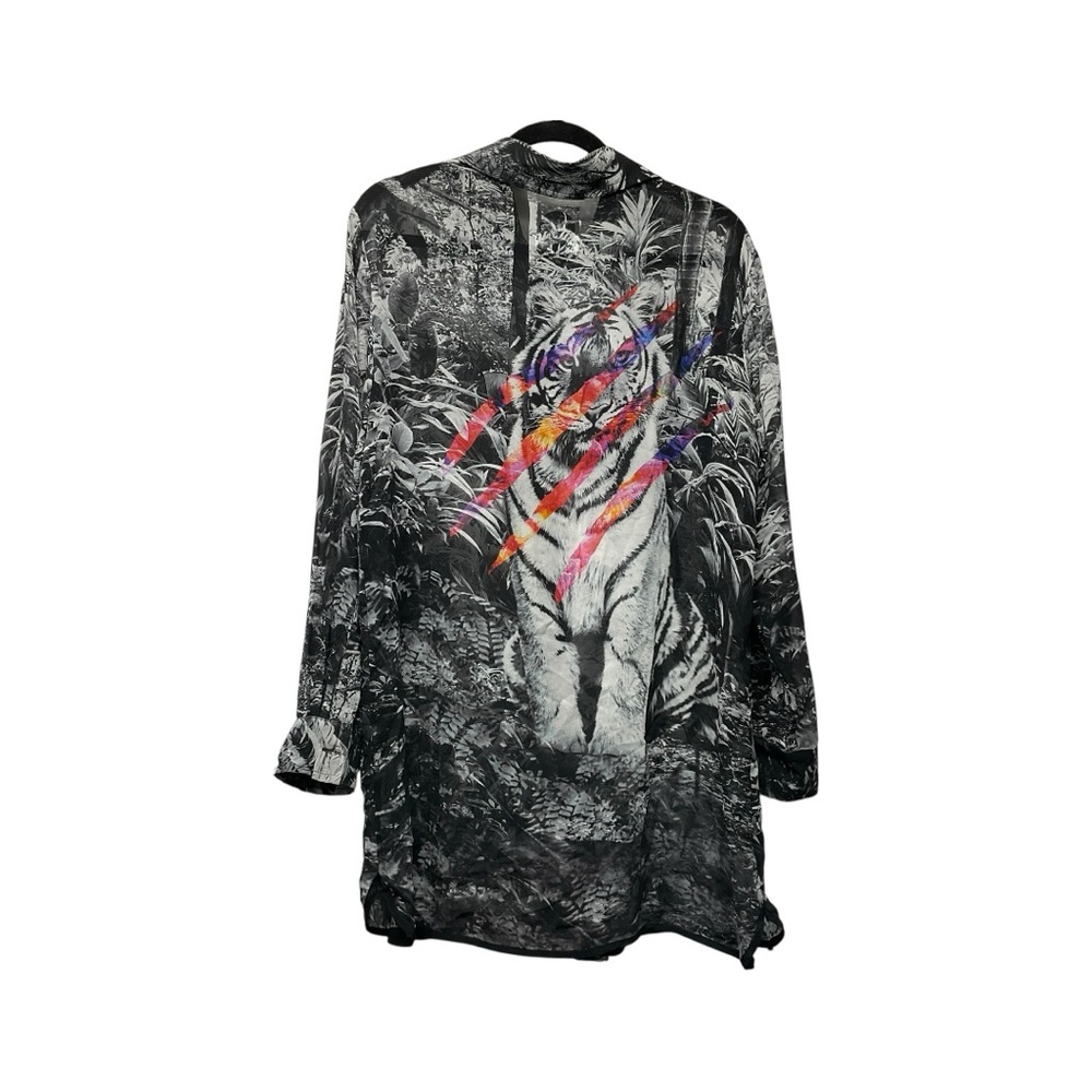 We Are Handsome The Instinct Silk Button up Top in Black Sheer Art to wear O/S L